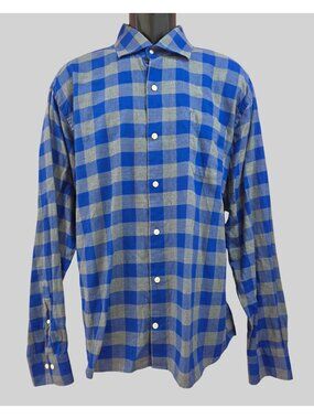 Peter Millar Blue Check Long Sleeve Cotton Shirt Size XL